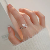 巷南 925纯银银杏戒指小众设计开口戒食指戒女高级感素圈指环