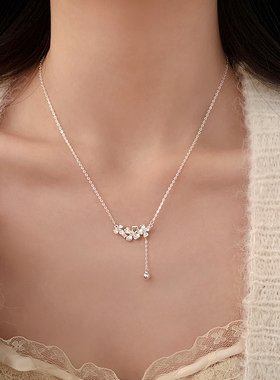 巷南999纯银花朵流苏项链小众女