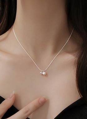 巷南925纯银珍珠银球项链女小众