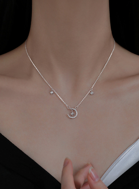 巷南999纯银月亮项链小众轻奢女
