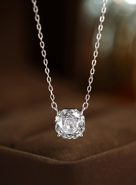 巷南925纯银玫瑰花切项链轻奢女