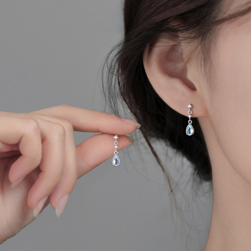 巷南999纯银水滴耳钉小众耳饰女