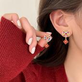 巷南 925银醒狮耳钉女高级感过新年耳饰女2026马本命年红耳环