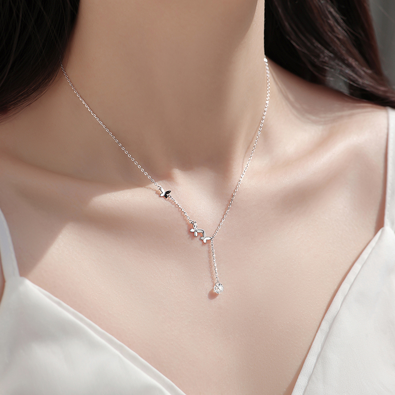 巷南925纯银蝴蝶项链女锁骨链