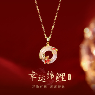 999纯银锦鲤平安扣项链轻奢2026马过新年本命年女锁骨链 巷南