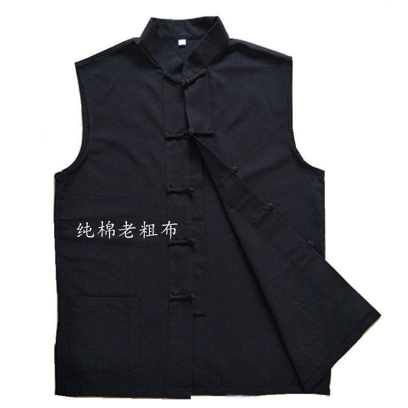 纯棉老粗布唐装男无袖马甲中式立领坎肩中老年宽松休闲马褂老头衫