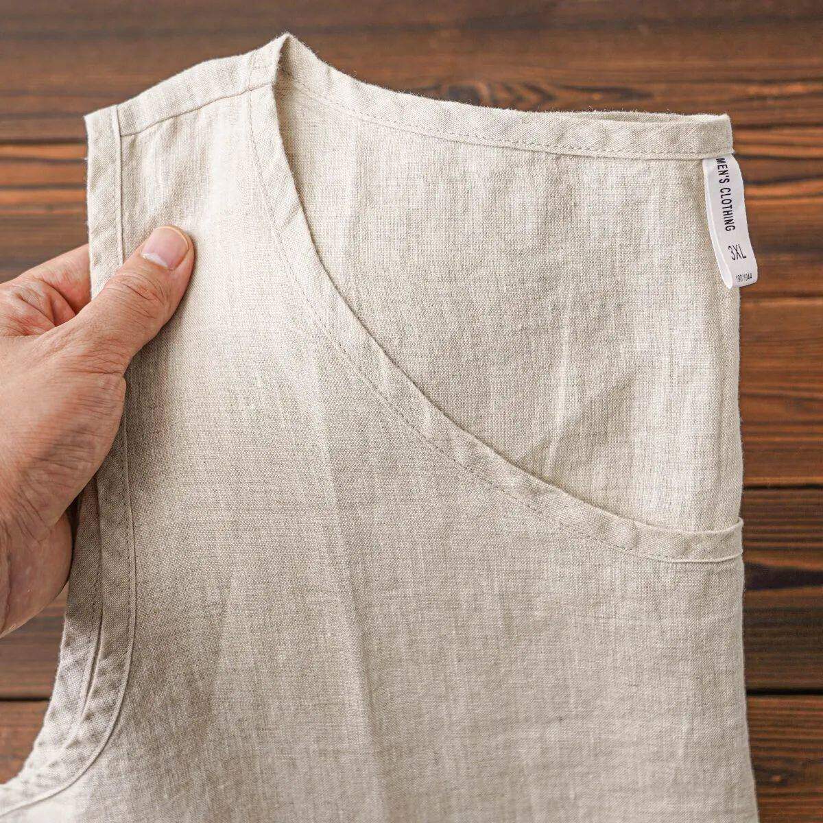 夏季棉麻背心男休闲纯色棉麻透气男式薄宽松坎肩马甲无袖t恤上衣
