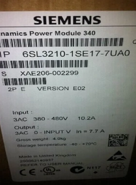 非实价议价议价6SL3210-1SE17-7UA0/7UAOS120变频器7.7A 3KW功率