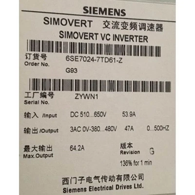 非实价议价议价6SE70247TD61ZIP20 47A 2千瓦变频器6SE7024-7TD61