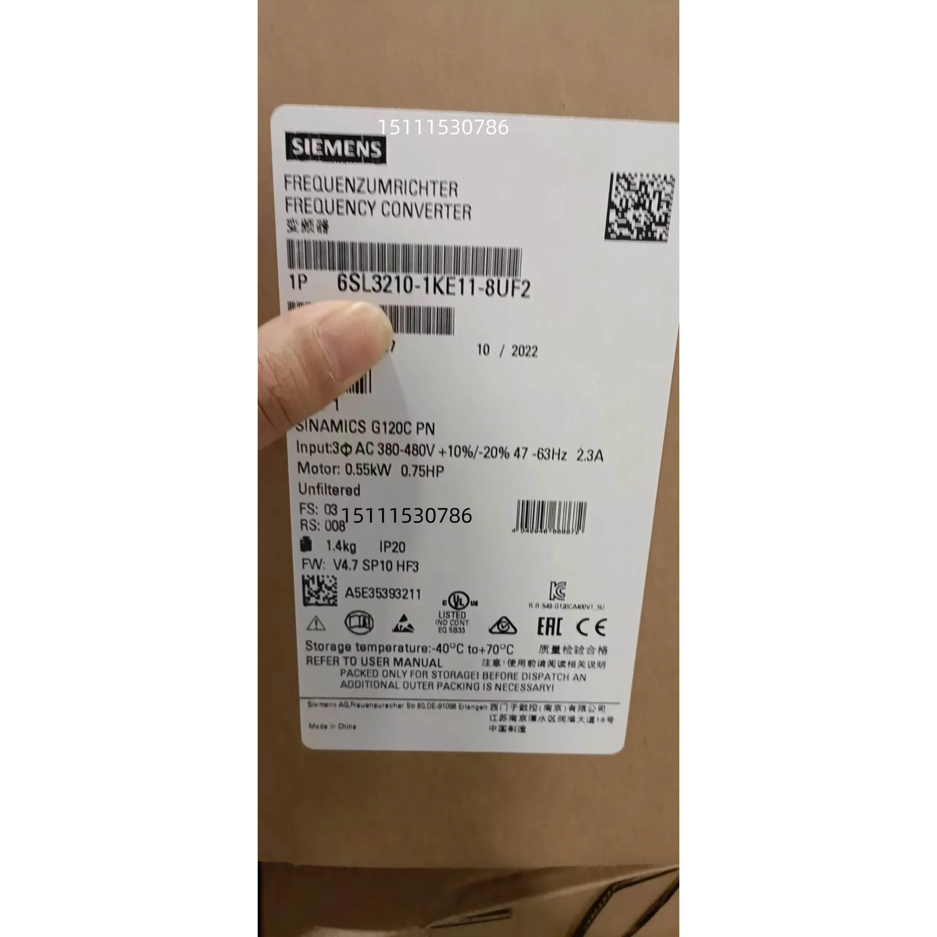 非实价议价议价原装正品西门子G120C 标称功率：0.55kW变频器6SL3