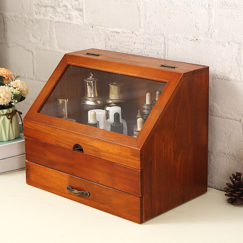 木质古风防尘首饰香水化妆品护肤品桌面收纳盒储物柜化妆箱展示柜,收纳整理,桌面收纳盒,淘宝优惠券,粉丝福利购,淘宝优惠卷