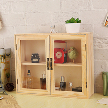 木质厨房双开门杯子小型储物柜透明化妆品手办展示柜盲盒收纳柜子
