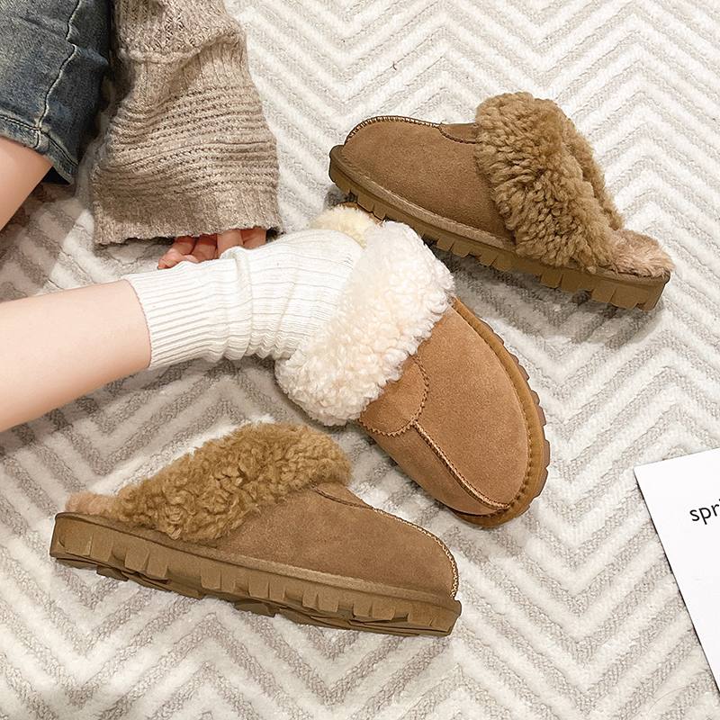 包头拖鞋女外穿卷羊毛星星拖防滑