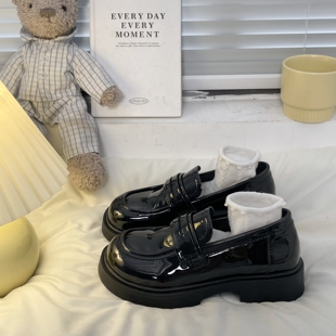 子女2026新款 上班工作鞋 黑色乐福鞋 厚底单鞋 一脚蹬英伦风小皮鞋 鞋