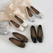 软底豆豆鞋 浅口单鞋 芭蕾鞋 小皮鞋 女2025新款 配裙子银色玛丽珍女鞋