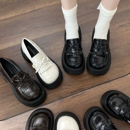 JK韩系圆头玛丽珍女鞋英伦风单鞋女乐福鞋皮鞋小个子厚底增高7cm