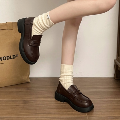 棕色玛丽珍小皮鞋黑色厚底单鞋