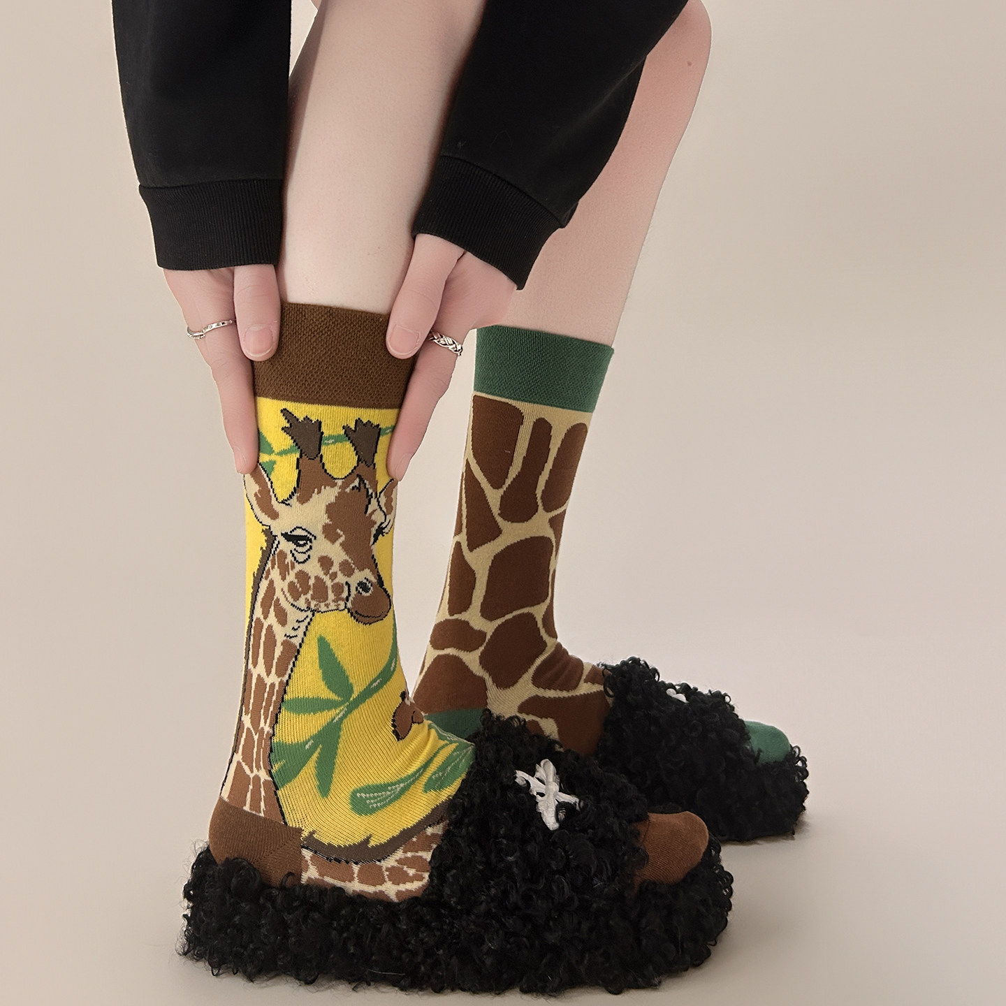 AB不对称男女鸳鸯袜太搭了！左右脚不同图案！个性袜子女中筒潮袜