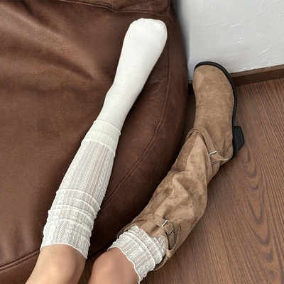 【4双装】镂空麻花蕾丝过膝腿套+靴子简直绝了显瘦显腿直靴子的cp