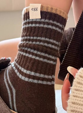 【4双装】冬日氛围感是软乎乎的袜子给的~撞色条纹的设计复古厚袜