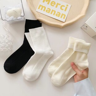 小仙女春秋新品 纯白季 日系小清新堆堆wa 3双装