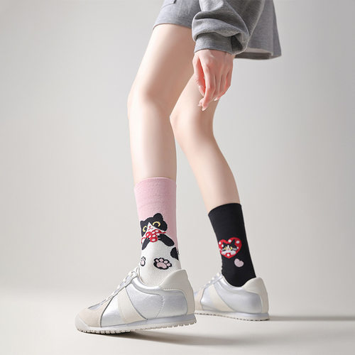 发光的眼眸~好个性潮啊！街头潮流~春夏AB不对称男女情侣中筒堆堆