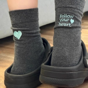 简直软妹bi入啊 灰色系列 薄荷曼波 后跟AB刺绣潮袜女 3双装