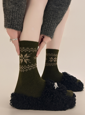 【5双装】复古感森系羊毛袜也太适合秋冬天了~厚款保暖中筒袜女~