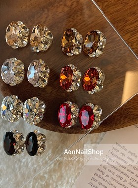 AONNAIL【堆钻】椭圆堆钻美甲K9钻秋冬红色超闪椭圆饰品成品堆钻