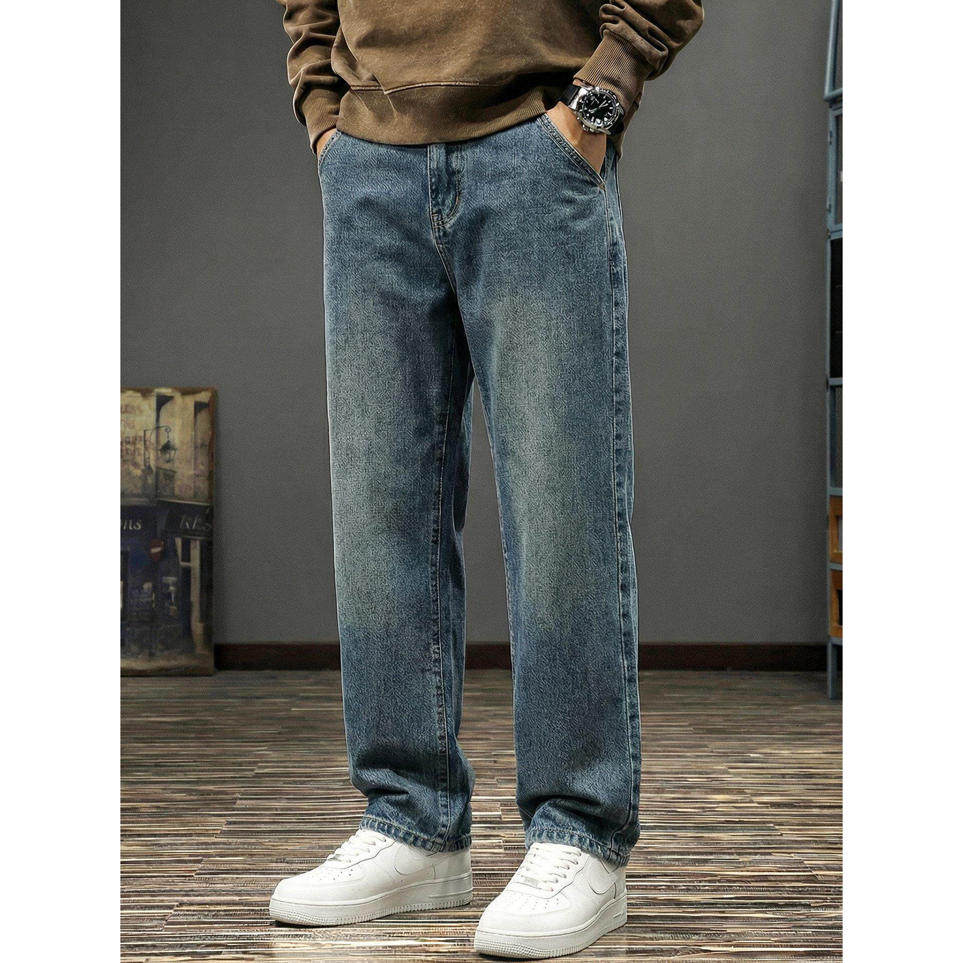 牛仔裤男直筒宽松复古长裤春季2026新款重磅水洗垂感阔腿裤子男款