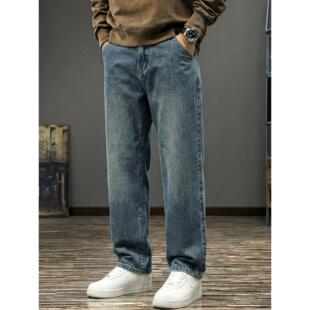 牛仔裤男直筒宽松复古长裤春季2026新款重磅水洗垂感阔腿裤子男款