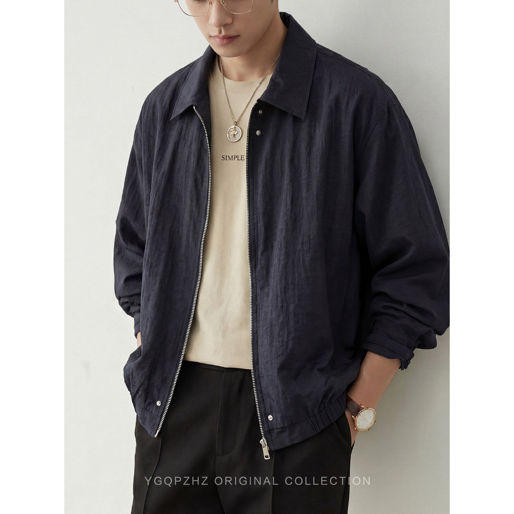 专柜进口桑蚕丝混纺老钱风痞帅休闲外套男士2026新款春季翻领夹克