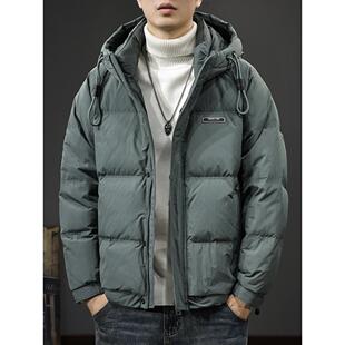 冬季加厚白鸭绒连帽羽绒服男美式复古工装外套潮牌宽松大码面包服