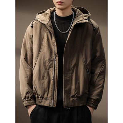 高端美式复古工装棉服外套男士冬季新款户外机能保暖加厚连帽夹克