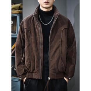 冬季美式复古痞帅保暖羽绒服男2025新款立领拼接工装加厚大码外套