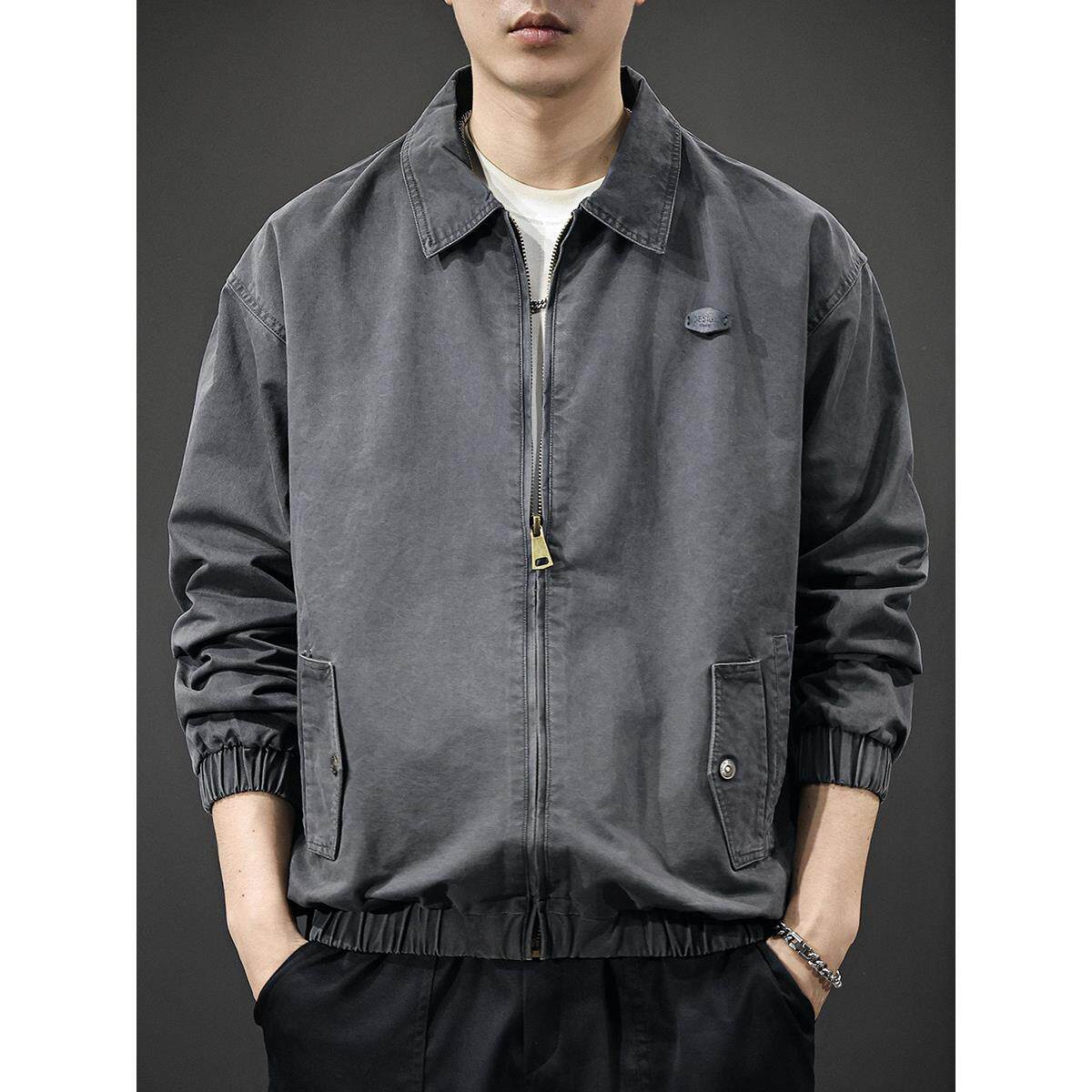 美式重磅纯棉水洗男夹克2025秋季新款潮流宽松大码飞行员痞帅外套