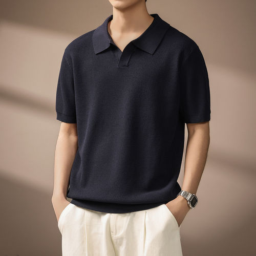 高端美式海鸥领菠萝纹Polo衫男士夏季新款简约老钱风透气短袖T恤