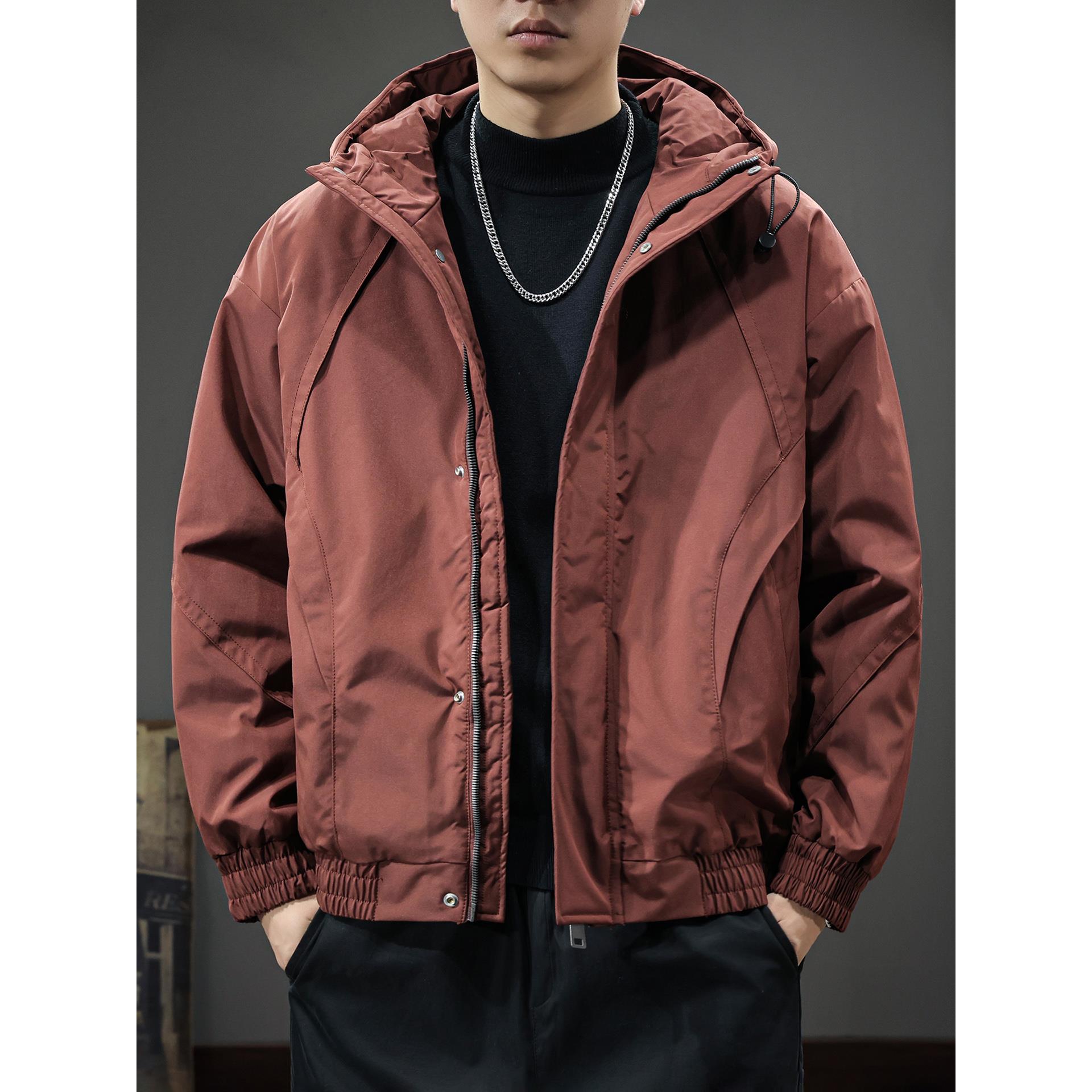 潮流拼接加棉加厚连帽男士棉衣冬季新款防风保暖通勤宽松大码外套