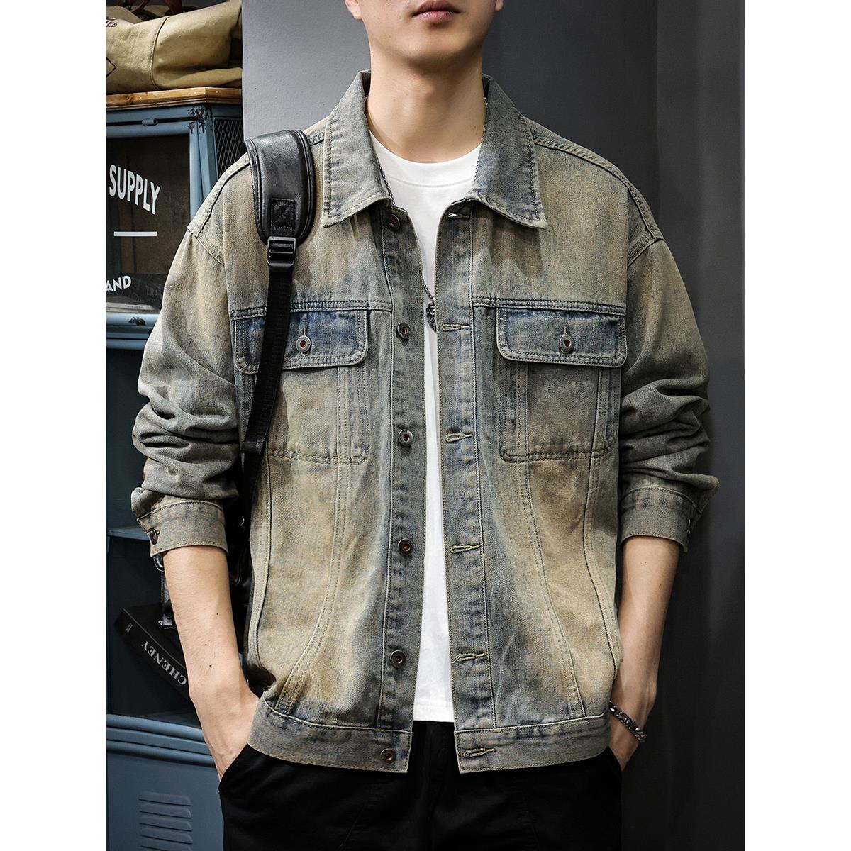 美式复古痞帅废土风牛仔外套男2025秋冬新款工装夹克秋季水洗上衣
