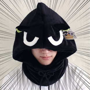正版罗小黑可爱卡通动漫连帽围巾 秋冬毛绒帽子男生女生新年礼物