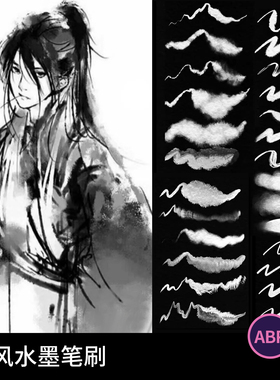 62枚简约古风水墨国画Procreate毛笔笔刷送 宣纸笔刷平板一键导入