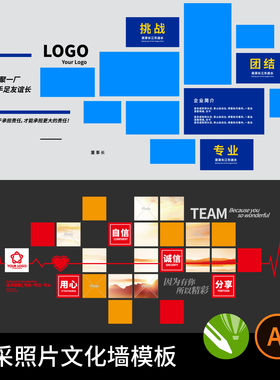 公司企业员工风采照片墙荣誉形象展示文化墙模板AI设计CDR素材