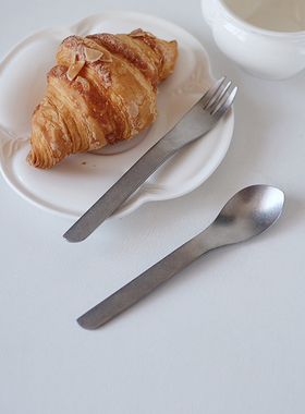 304不锈钢甜品叉勺 日式复古咖啡店勺子蛋糕叉 简约创意咖啡勺
