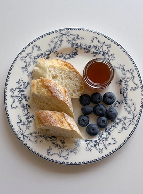 朴简杂货 中古风陶瓷西餐盘 早餐盘甜品碟蛋糕盘法式复古花纹盘子