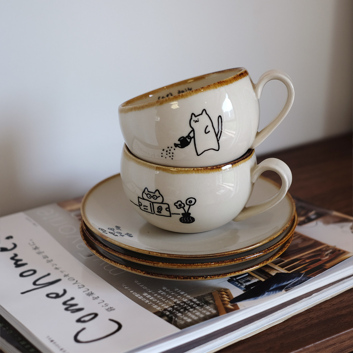 朴简杂货 中古风治愈系陶瓷咖啡杯 拉花杯下午茶杯碟复古节日礼物,餐饮具,咖啡杯,淘宝优惠券,粉丝福利购,淘宝优惠卷