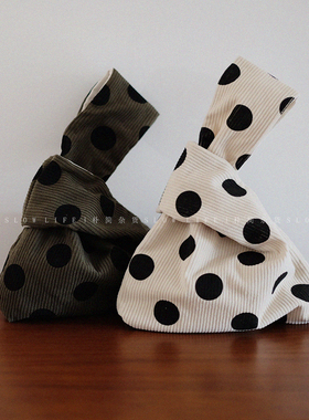 文艺复古波点灯芯绒手腕包袋 零钱钥匙包 遛弯包