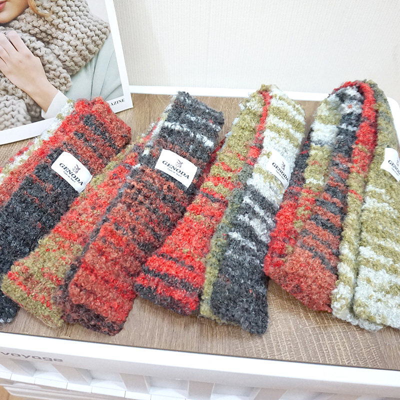 男女新款冬季窄细长针织围巾多彩森系复古拼色毛线个性护颈搭配
