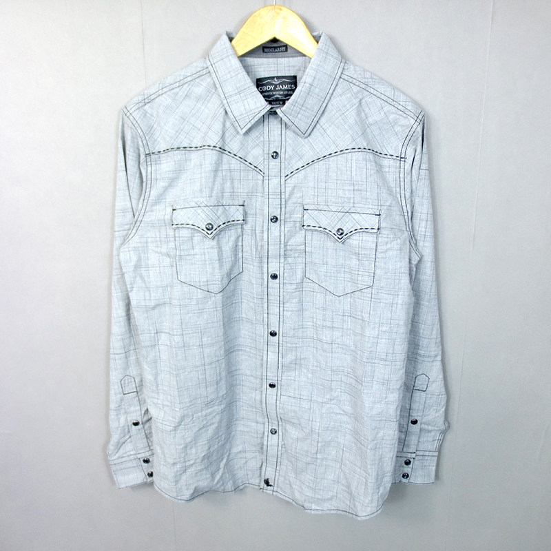 外贸男款大码宽松休闲尖领衬衫欧美男士纯棉格子商务绅士长袖衬衣