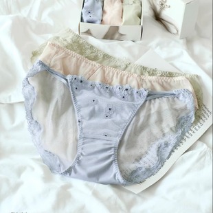 礼盒3件装訫心NW038刺绣碎花性感蕾丝花边无痕包臀纯棉裆女士内裤