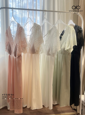 訫心SH4859轻薄镂空纯欲风性感蕾丝防过敏有袖深V美背诱惑短睡裙